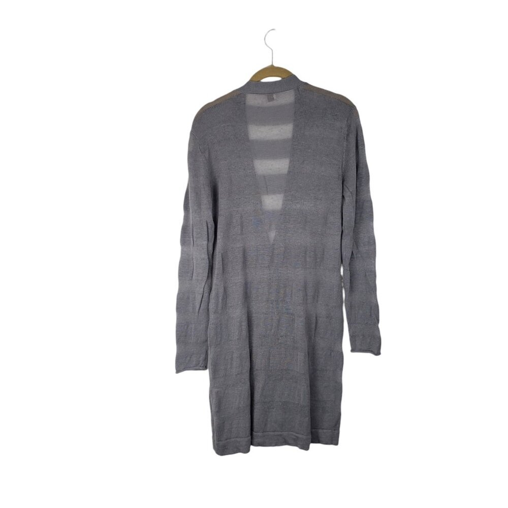 Poetry 100% Linen Longline V-Neck Cardigan Lightweight Gray Stripe US Womens 6 - Picture 2 of 6